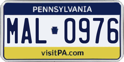 PA license plate MAL0976