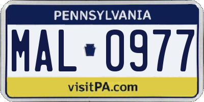 PA license plate MAL0977