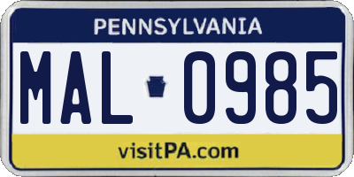 PA license plate MAL0985