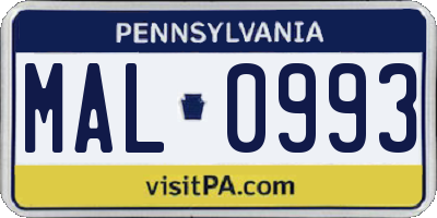 PA license plate MAL0993