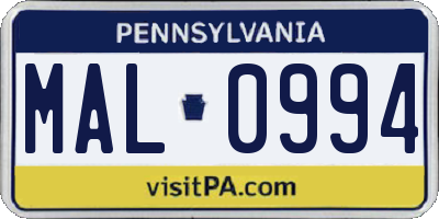 PA license plate MAL0994