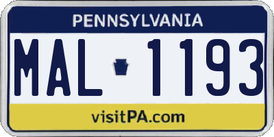 PA license plate MAL1193