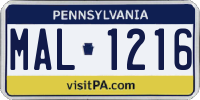 PA license plate MAL1216