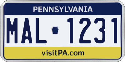 PA license plate MAL1231