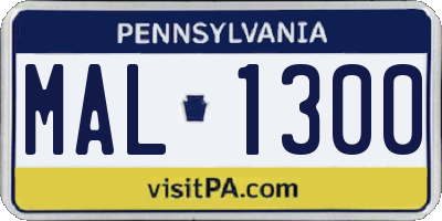 PA license plate MAL1300
