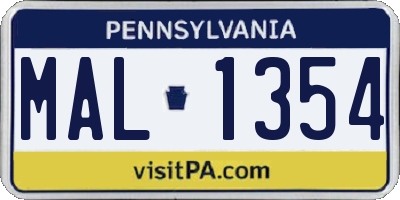 PA license plate MAL1354