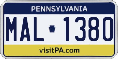 PA license plate MAL1380