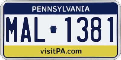 PA license plate MAL1381