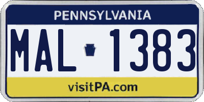 PA license plate MAL1383