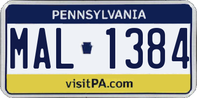 PA license plate MAL1384