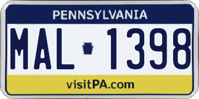 PA license plate MAL1398