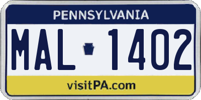 PA license plate MAL1402