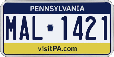 PA license plate MAL1421