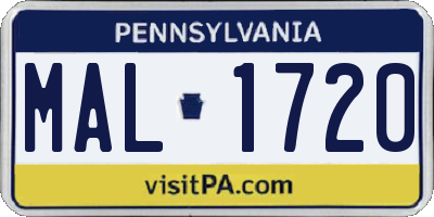 PA license plate MAL1720