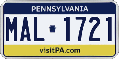 PA license plate MAL1721