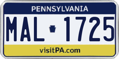 PA license plate MAL1725