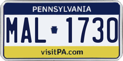 PA license plate MAL1730