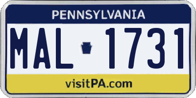 PA license plate MAL1731