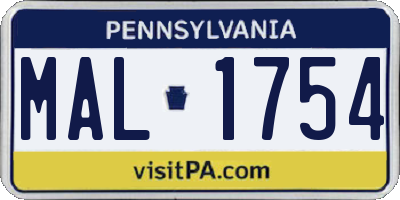PA license plate MAL1754