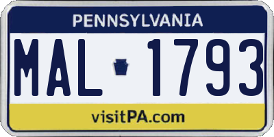 PA license plate MAL1793