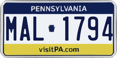 PA license plate MAL1794