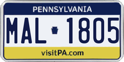 PA license plate MAL1805
