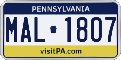 PA license plate MAL1807