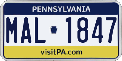 PA license plate MAL1847
