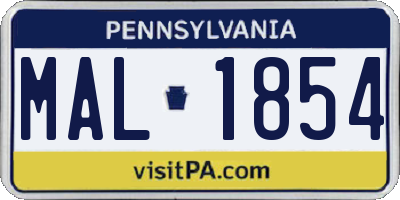 PA license plate MAL1854