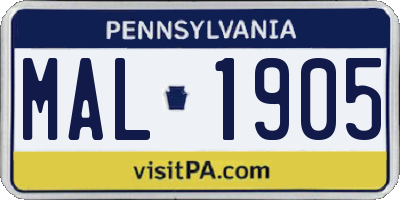 PA license plate MAL1905