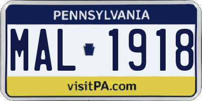 PA license plate MAL1918