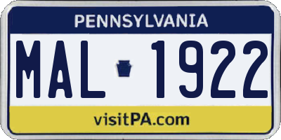 PA license plate MAL1922