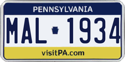 PA license plate MAL1934