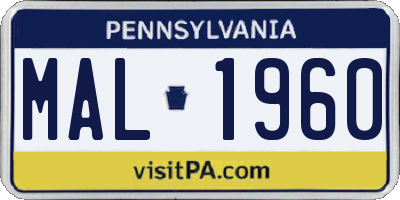 PA license plate MAL1960