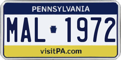 PA license plate MAL1972
