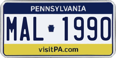 PA license plate MAL1990