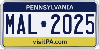PA license plate MAL2025