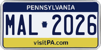 PA license plate MAL2026