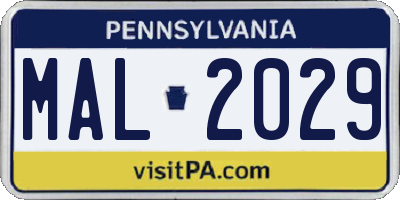 PA license plate MAL2029