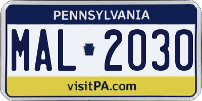 PA license plate MAL2030