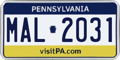 PA license plate MAL2031