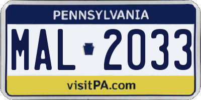 PA license plate MAL2033