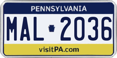 PA license plate MAL2036