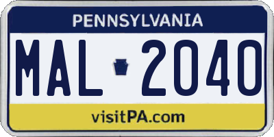 PA license plate MAL2040