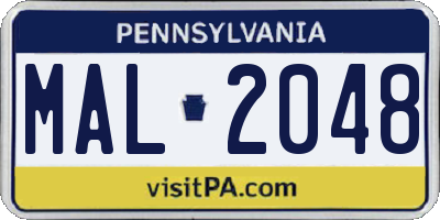 PA license plate MAL2048