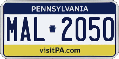 PA license plate MAL2050