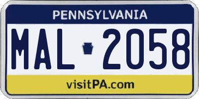PA license plate MAL2058