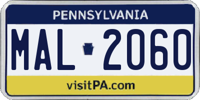 PA license plate MAL2060