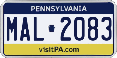 PA license plate MAL2083
