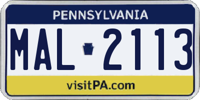 PA license plate MAL2113